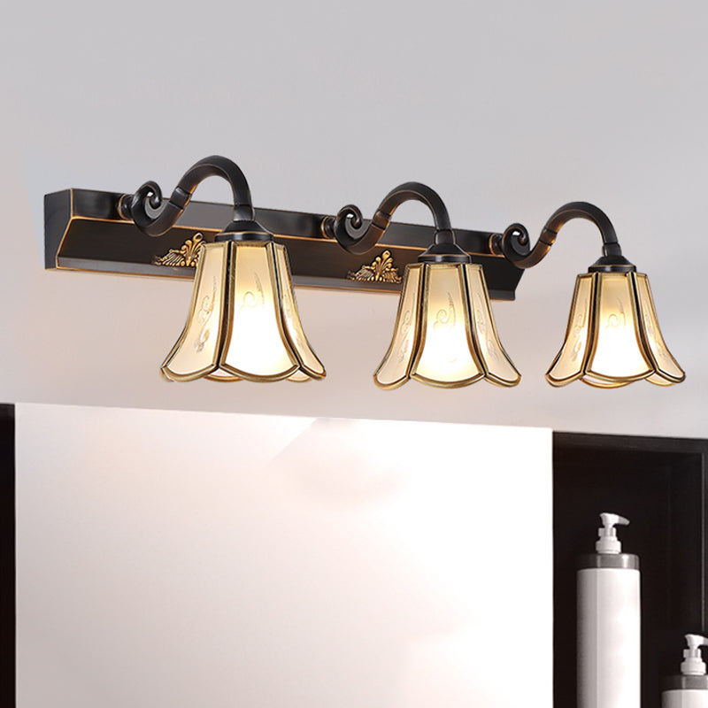 Ivory Glass Black Vanity Light Blossom - Traditional Wall Sconce Lighting With Curved Arm 3 Lights