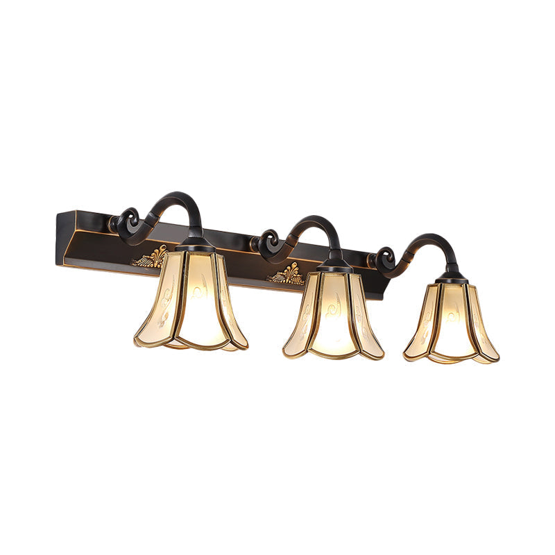 Ivory Glass Black Vanity Light Blossom - Traditional Wall Sconce Lighting With Curved Arm 3 Lights