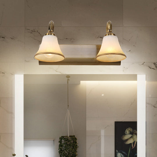 Vintage Opal Glass Bell Wall Mounted Vanity Sconce With Gold Finish And Metal Swooping Arm - 2/3/4