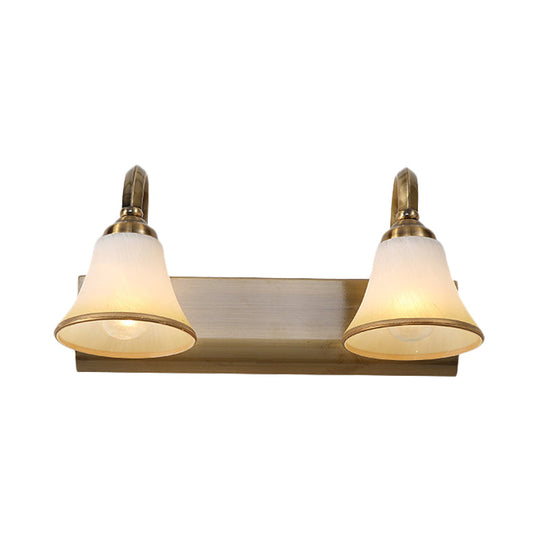 Vintage Opal Glass Bell Wall Mounted Vanity Sconce With Gold Finish And Metal Swooping Arm - 2/3/4