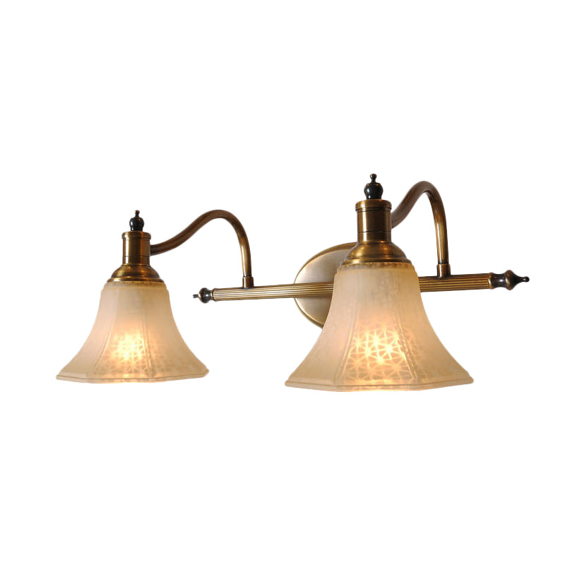 Frosted Glass Bell Vanity Light With Metal Swooping Arm - Antique Gold 2/3 Bulbs Bathroom Sconce