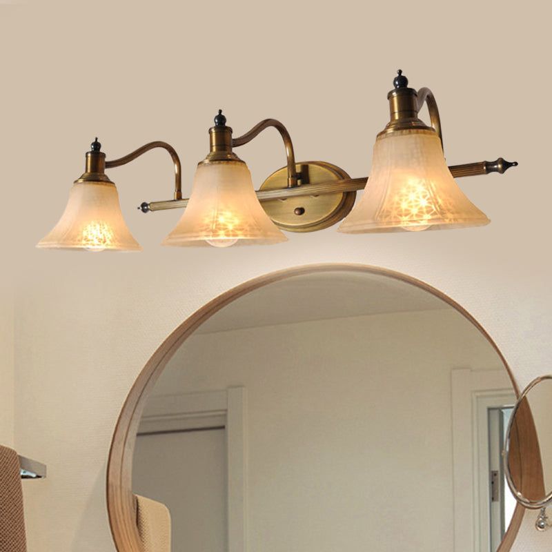 Frosted Glass Bell Vanity Light With Metal Swooping Arm - Antique Gold 2/3 Bulbs Bathroom Sconce