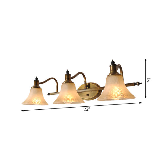 Frosted Glass Bell Vanity Light With Metal Swooping Arm - Antique Gold 2/3 Bulbs Bathroom Sconce