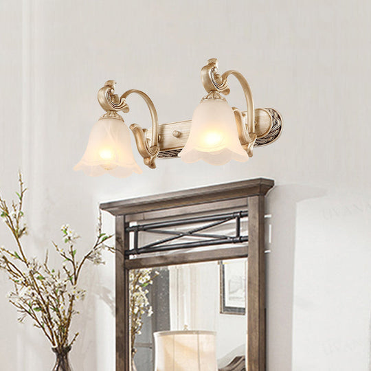 Blossom Vanity Lighting - Cream Glass Brass Wall Lamp Sconce With Curvy Arm