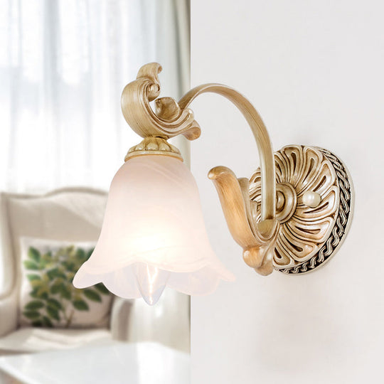 Blossom Vanity Lighting - Cream Glass Brass Wall Lamp Sconce With Curvy Arm 1 /