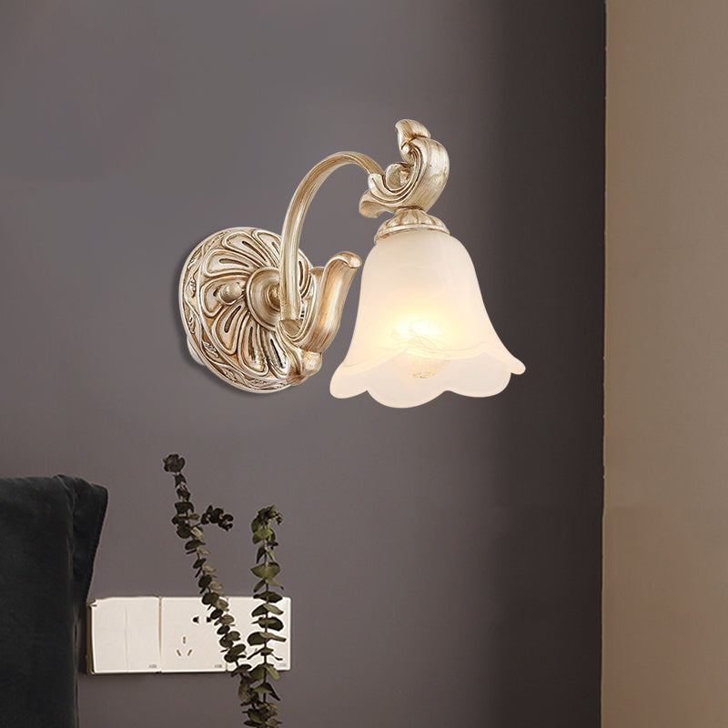 Blossom Vanity Lighting - Cream Glass Brass Wall Lamp Sconce With Curvy Arm