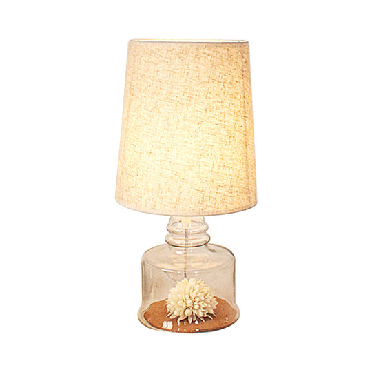Jade - Pastoral Bucket Table Lamp 1-Bulb Fabric Night Light In Clear/Blue/Black With Dried Flower