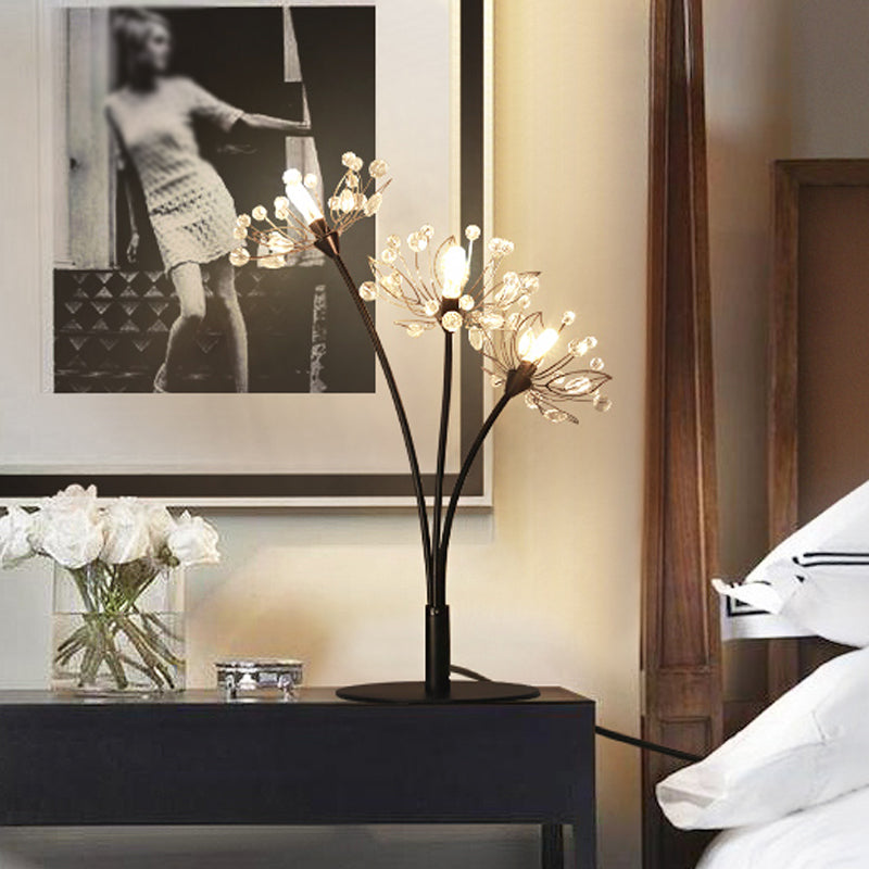 Victoire - Black Contemporary 3 Heads Desk Lamp With Hand-Cut Crystal Shade Blossom Nightstand Light