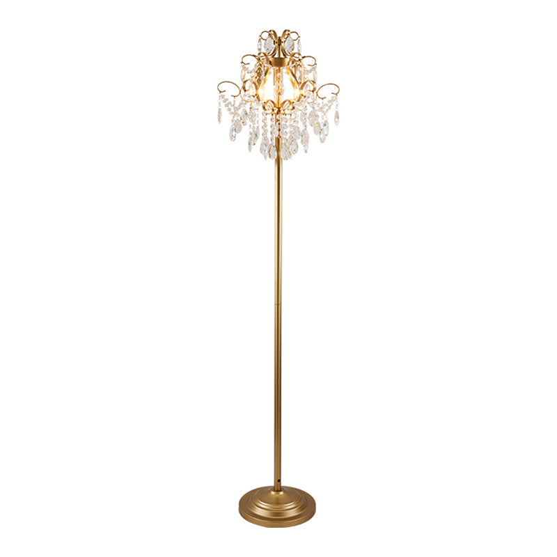 Contemporary Gold Cascading Floor Light - Crystal 1-Head Standing Lamp For Parlor