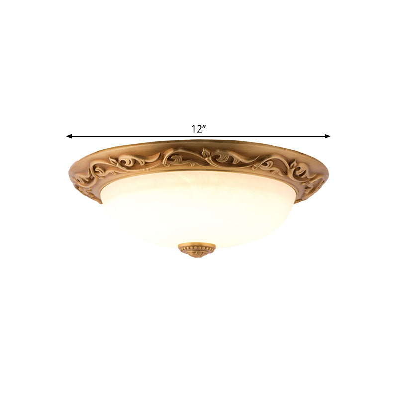 Milky Glass Led Dome Ceiling Light In Retro Style For Drawing Room - 12’/16’/19.5’ W