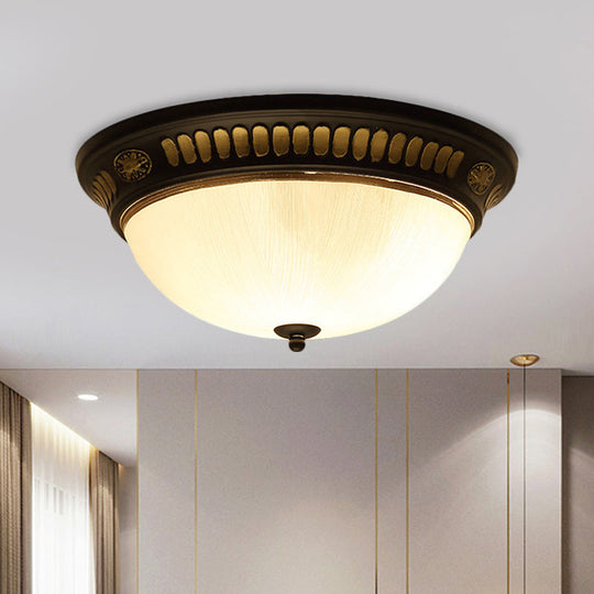 Bronze Glass Led Flush Light Fixture In Traditional Dome Shape For Ceiling 12.5’/15’ Width / 12.5’