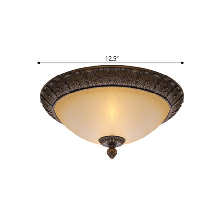 Vintage Brass Led Flush Lamp With Amber Glass For Balcony - 12.5/15 Wide