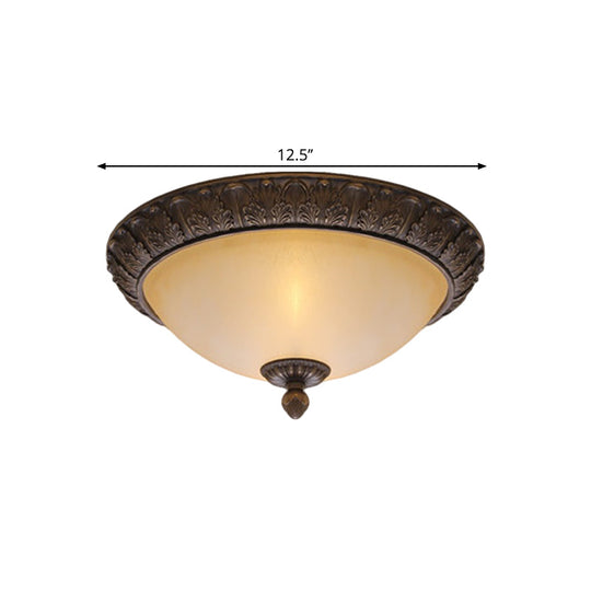 Vintage Brass Led Flush Lamp With Amber Glass For Balcony - 12.5/15 Wide