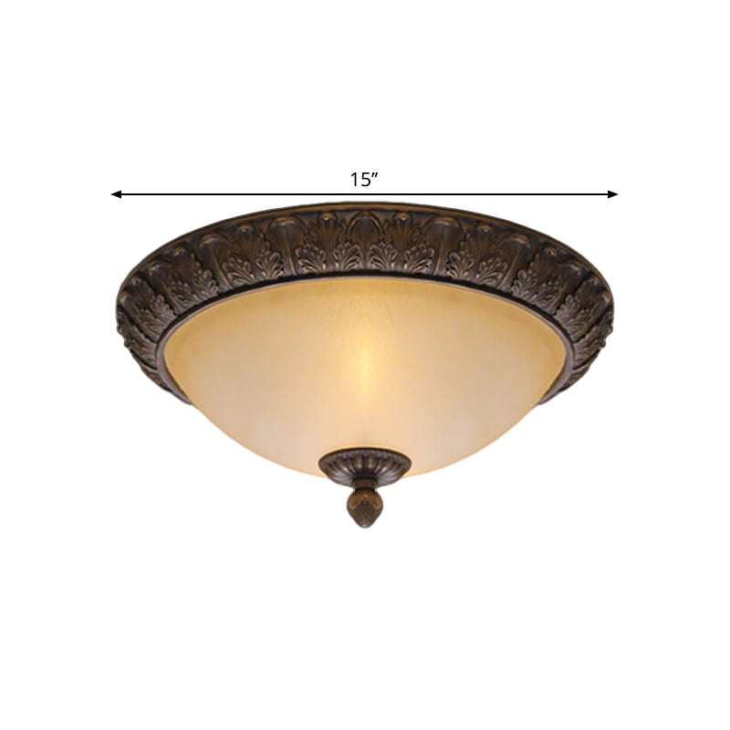 Vintage Brass Led Flush Lamp With Amber Glass For Balcony - 12.5/15 Wide