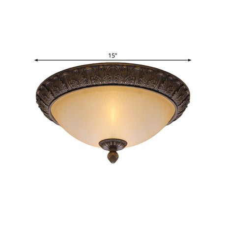 Vintage Brass Led Flush Lamp With Amber Glass For Balcony - 12.5’/15’ Wide