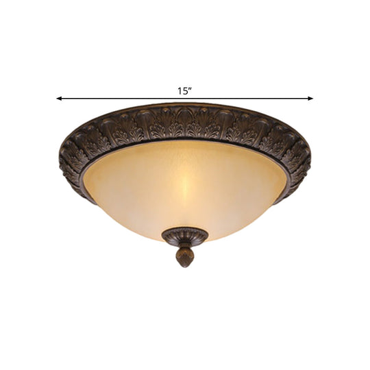 Vintage Brass Led Flush Lamp With Amber Glass For Balcony - 12.5’/15’ Wide