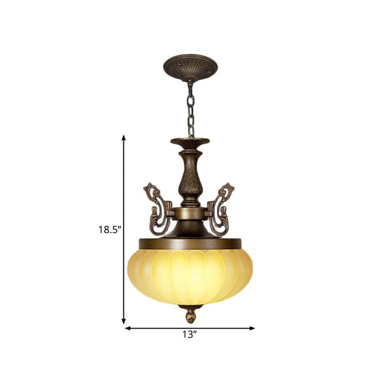 Vintage Amber Glass Ellipsoid Pendant Light With Led Down Lighting For Restaurants