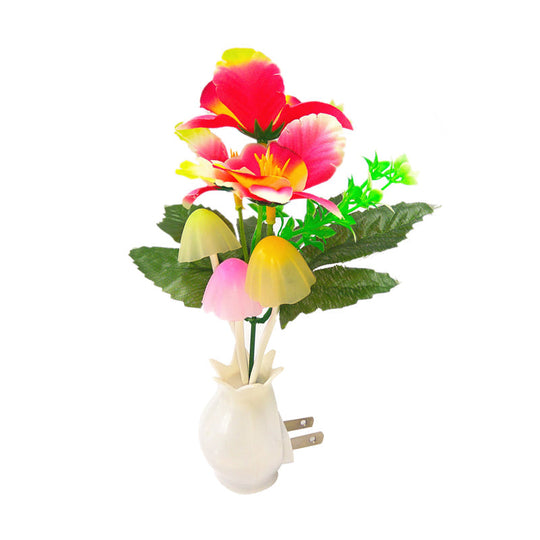 Plug-In Led Night Light: Modern Stylish Red Phalaenopsis Wall Lamp With Plastic Shade Multicolored