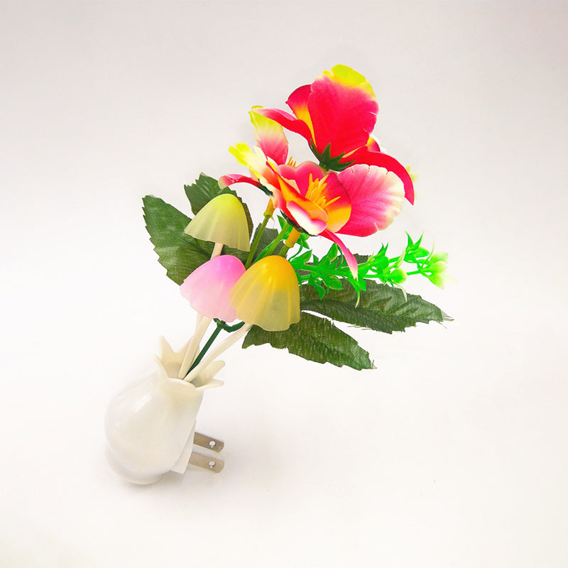 Plug-In Led Night Light: Modern Stylish Red Phalaenopsis Wall Lamp With Plastic Shade Multicolored