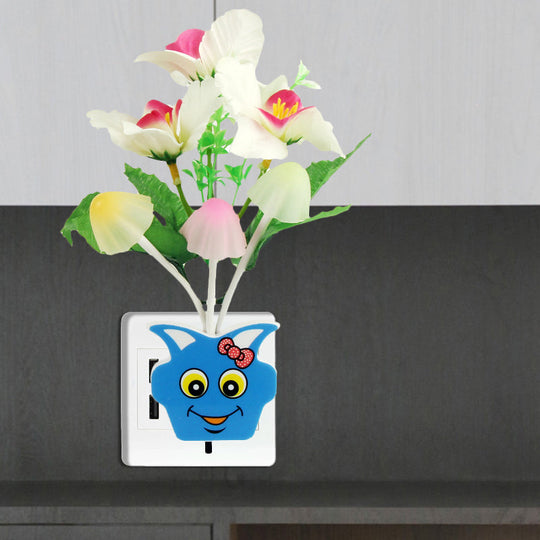 Contemporary Plastic Blooming Flower Wall Nightlight - Yellow/Pink/Peach Led Night Light With Plug