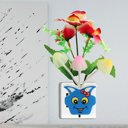 Contemporary Plastic Blooming Flower Wall Nightlight - Yellow/Pink/Peach Led Night Light With Plug