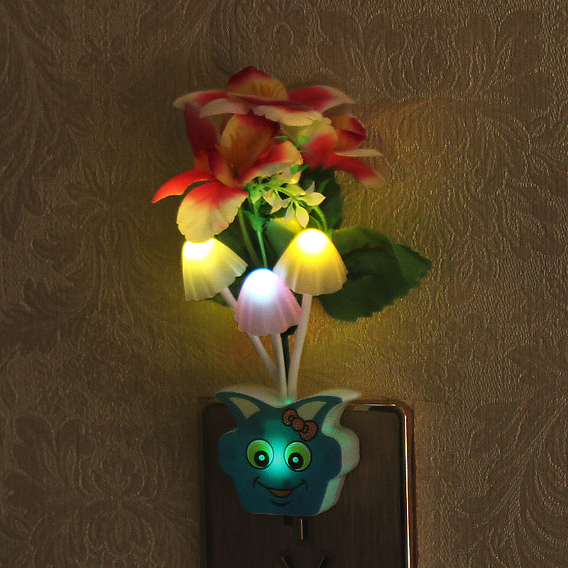 Contemporary Plastic Blooming Flower Wall Nightlight - Yellow/Pink/Peach Led Night Light With Plug