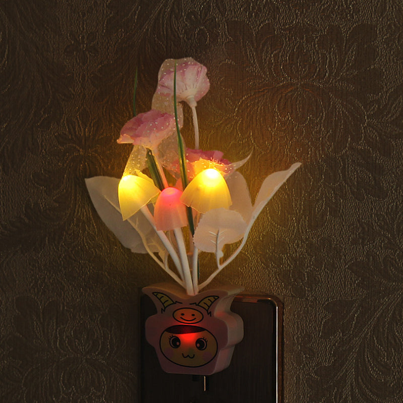 Contemporary Plastic Blooming Flower Wall Nightlight - Yellow/Pink/Peach Led Night Light With Plug