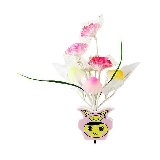 Contemporary Plastic Blooming Flower Wall Nightlight - Yellow/Pink/Peach Led Night Light With Plug