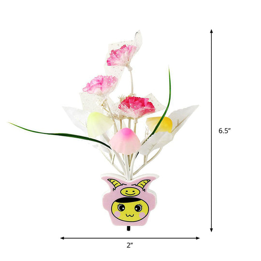 Contemporary Plastic Blooming Flower Wall Nightlight - Yellow/Pink/Peach Led Night Light With Plug
