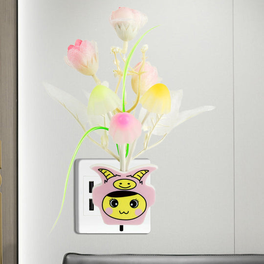 Contemporary Plastic Blooming Flower Wall Nightlight - Yellow/Pink/Peach Led Night Light With Plug