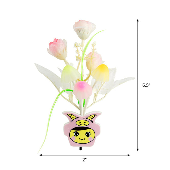 Contemporary Plastic Blooming Flower Wall Nightlight - Yellow/Pink/Peach Led Night Light With Plug