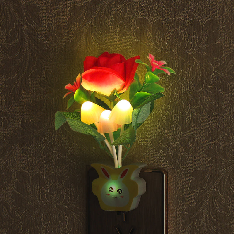 Contemporary Plastic Blooming Flower Wall Nightlight - Yellow/Pink/Peach Led Night Light With Plug