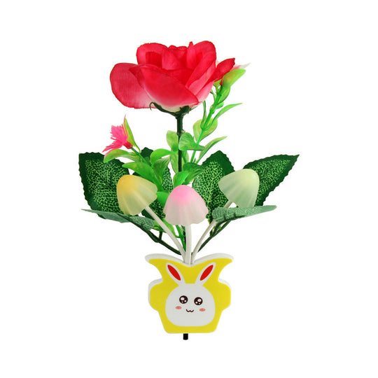 Contemporary Plastic Blooming Flower Wall Nightlight - Yellow/Pink/Peach Led Night Light With Plug