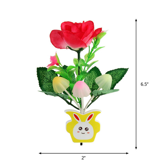 Contemporary Plastic Blooming Flower Wall Nightlight - Yellow/Pink/Peach Led Night Light With Plug