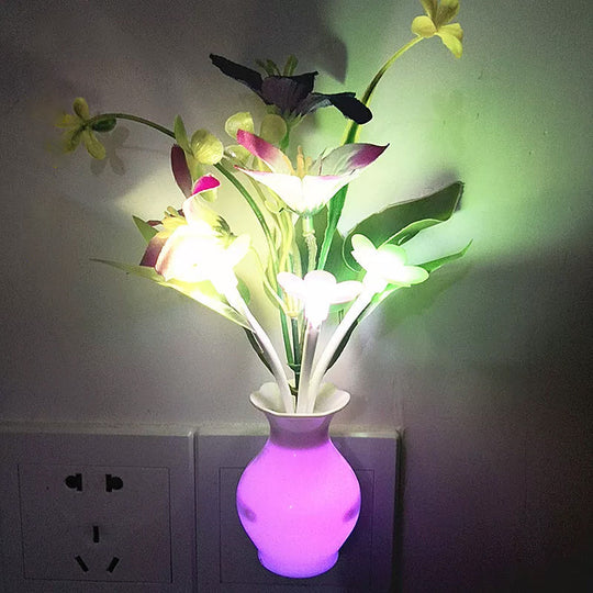 Tulip Flower Led Night Lamp: Glowing Plastic Wall Light With Multicolored Lighting - Modern Bedside