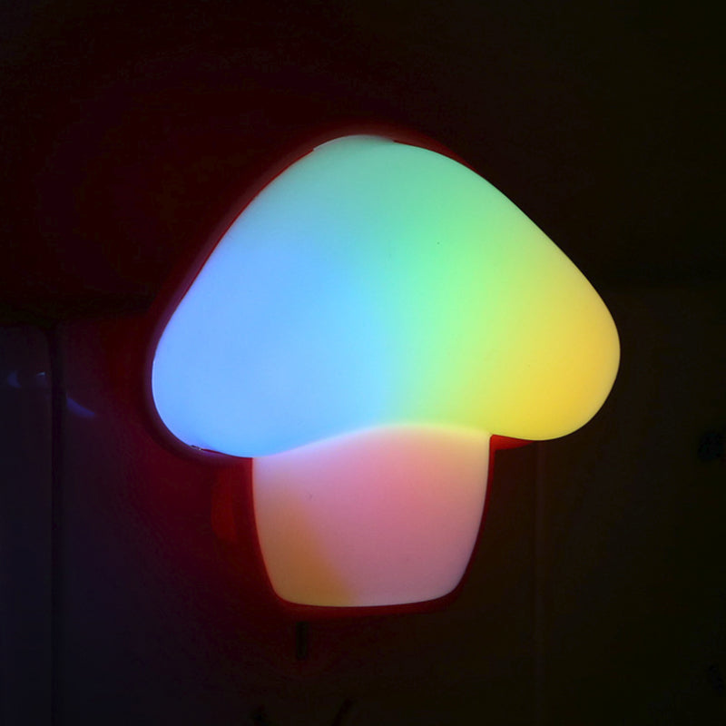 Plug-In Mushroom Led Cartoon Wall Light- 7 Color Night Lighting Red-White