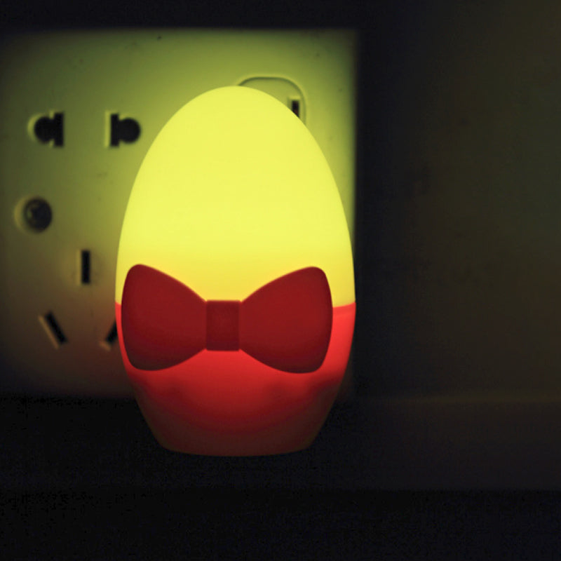 Childrens Egg-Shaped Mini Night Light Wall Lamp - Plug-In Led Plastic In Yellow-Red