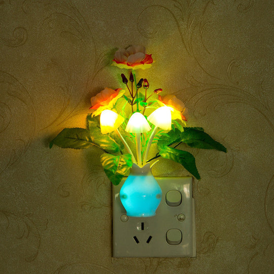 Modern Pink And Green Led Flower Vase Night Light - Multi-Colored Wall Lamp