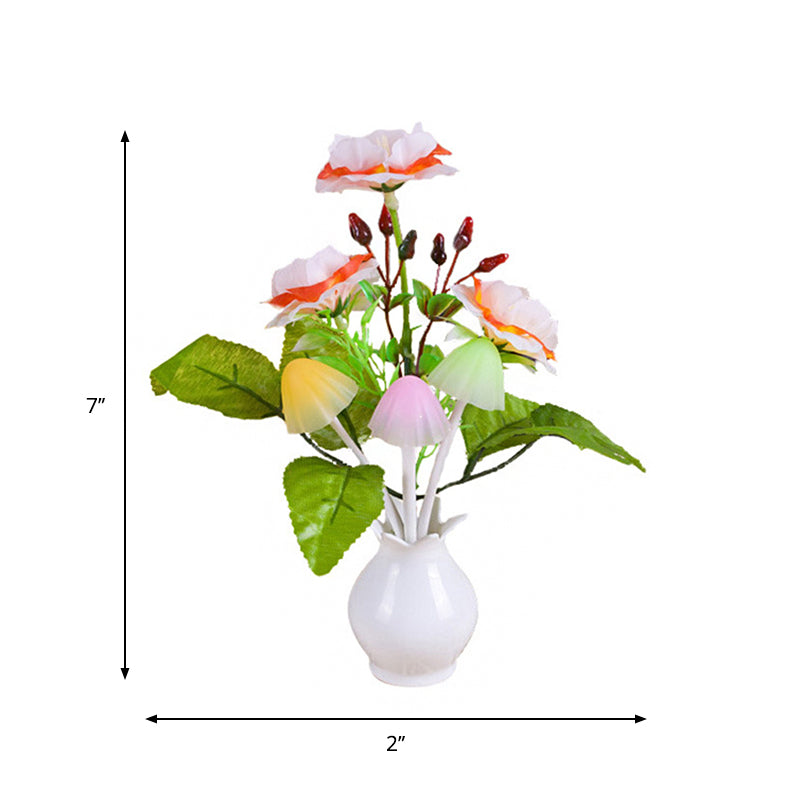 Modern Pink And Green Led Flower Vase Night Light - Multi-Colored Wall Lamp