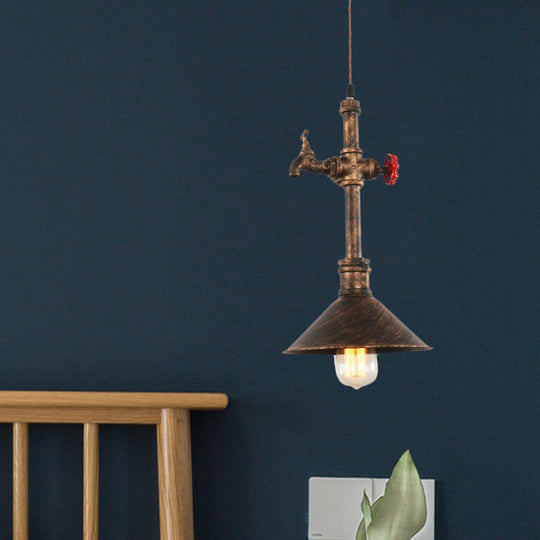 Iron Bronze Antique Pendant Light Fixture With Water Tap And Valve Design