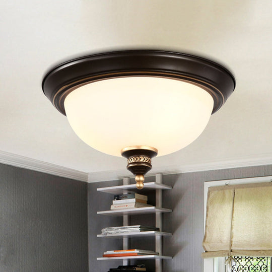 Modern Opal Glass 3-Bulb Black Flush Mount Ceiling Light Fixture For Bedroom