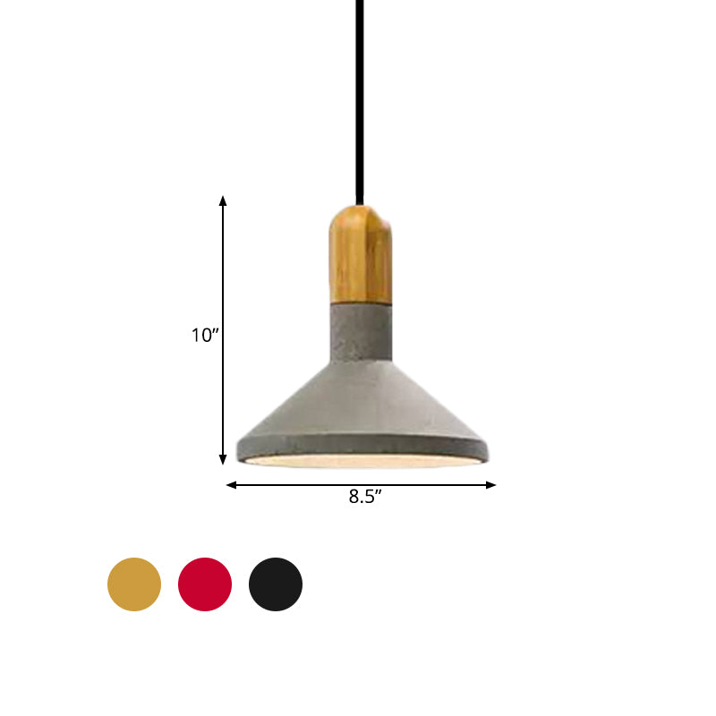 1-Light Cement Red/Black/Wood Hanging Lamp - Loft Style Pendant Ceiling Light For Dining Table