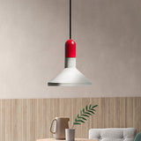 Loft Style Hanging Lamp With Cement Red/Black And Wood Finish - Perfect For Dining Table