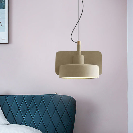 Minimalist Hanging Light: Cement Shallow Bowl Fixture For 1 Bulb Perfect Dining Table In