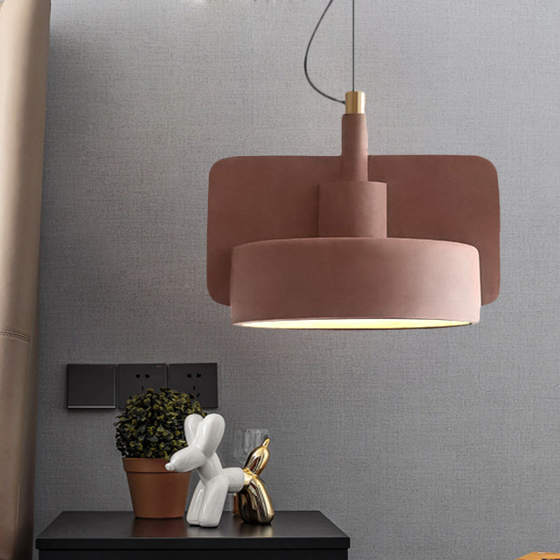 Minimalist Hanging Light: Cement Shallow Bowl Fixture For 1 Bulb Perfect Dining Table In