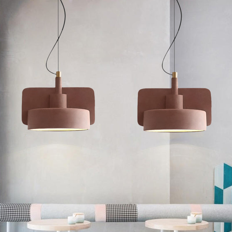 Minimalist Hanging Light: Cement Shallow Bowl Fixture For 1 Bulb Perfect Dining Table In