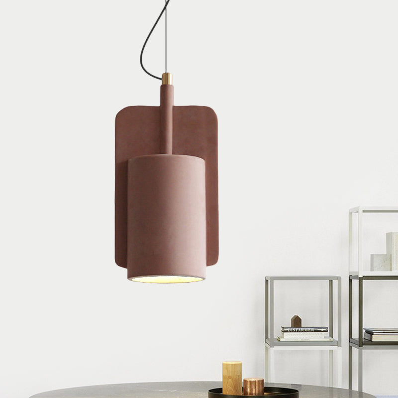 Modern Cement Drop Pendant - Factory Grey/Yellow/Red Half-Cylinder Ceiling Suspension Lamp