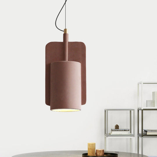 Modern Cement Drop Pendant - Factory Grey/Yellow/Red Half-Cylinder Ceiling Suspension Lamp