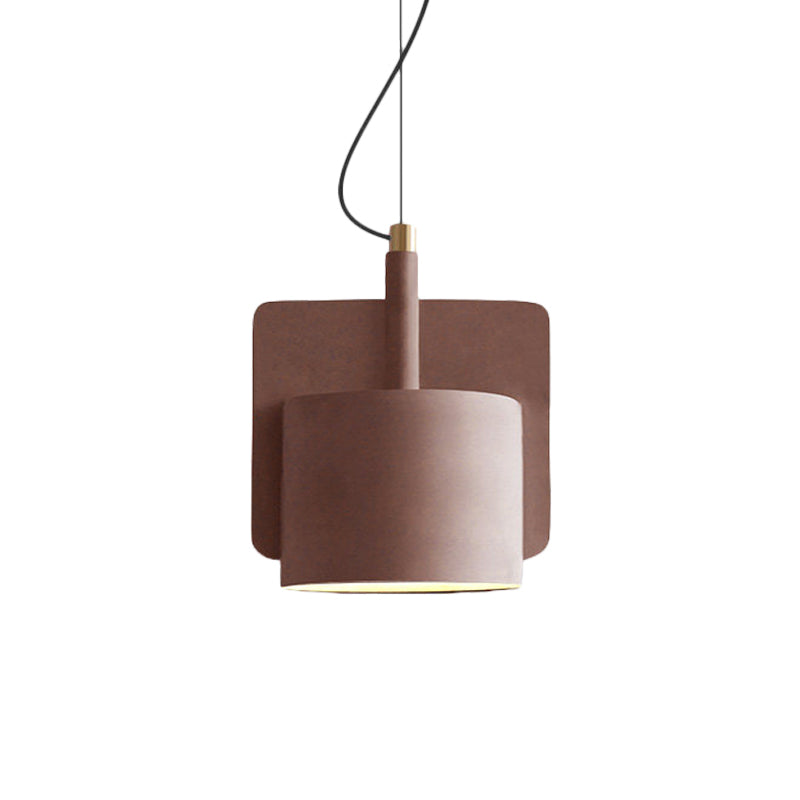 Nordic Single-Bulb Half Shade Pendant Light In Red/Grey/Yellow For Bedside