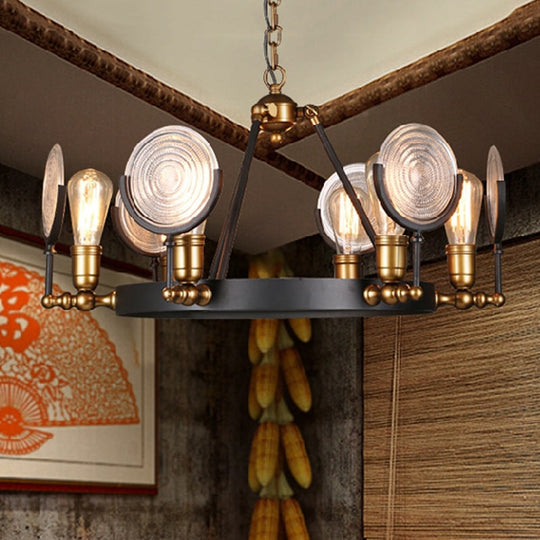 Vintage Black Grid Glass Lens Chandelier Lamp - 6/9/12 Lights Hanging Light Kit For Restaurants